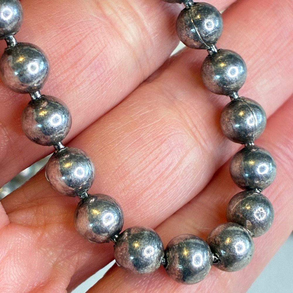 Vintage Premier Designs Necklace Metal Bead Strand Patina Silver Tone 24"